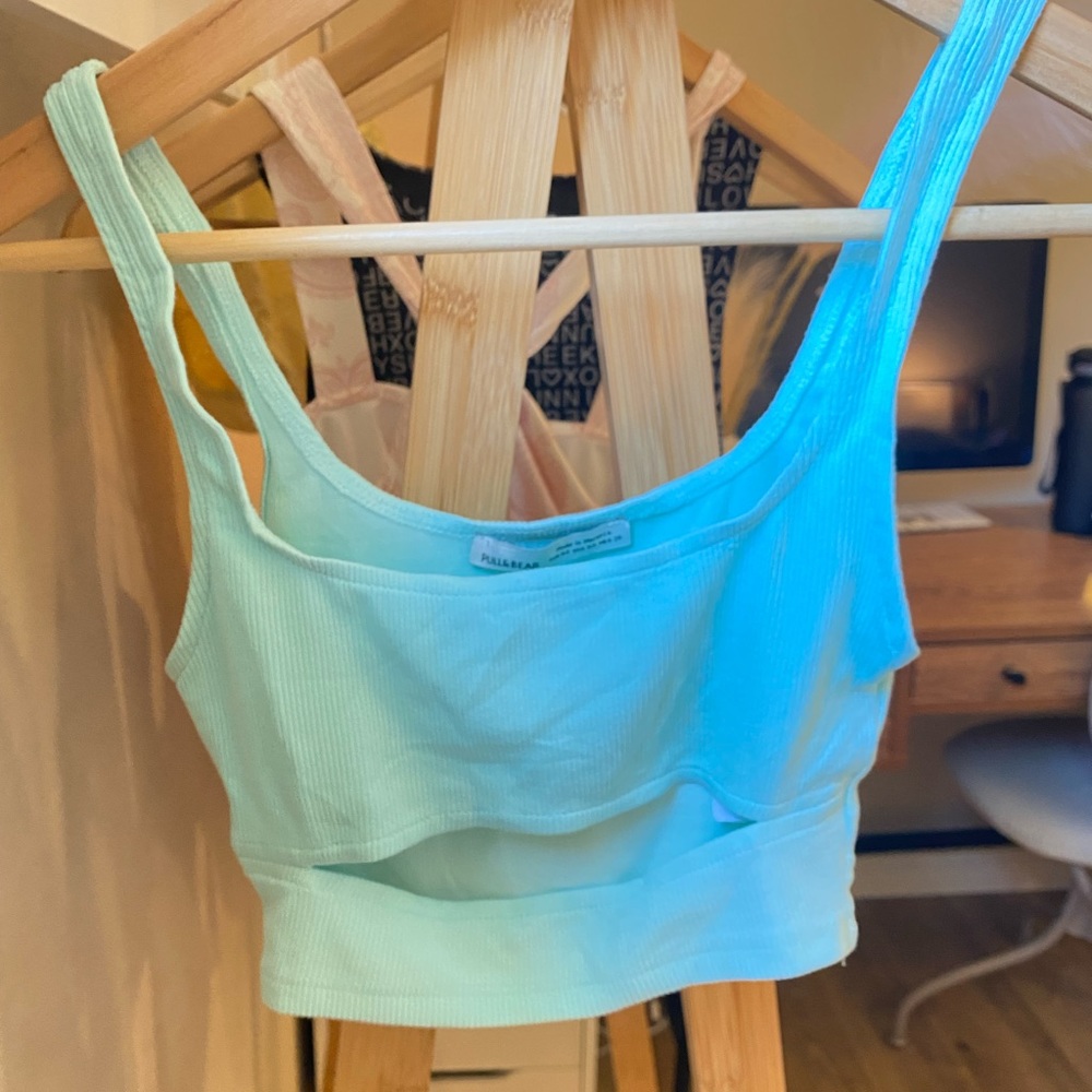 Pull and Bear cut out bright blue tank top